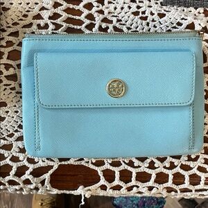 Tory Burch Sky Blue Wallet with Gold Accent